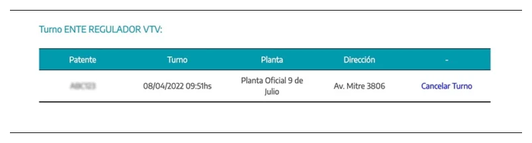 Paso 3 para consultar o cambiar el turno de la VTV en Tres Arroyos